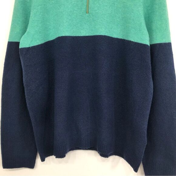J. Crew Factory Teal Navy Colorblock Quarter Zip Soft Yarn Pullover Sweater - Picture 5 of 16